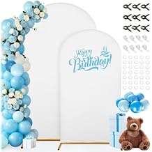 Arch Backdrop Cover Set of 2, White Spandex 7.2 and 6ft Metal Arch Backdrop Stand Cover with Balloon Tie Tool for Wedding Baby Shower Gender Reveal Birthday Party Photo Background Arch Decorations