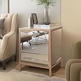 GEPOW End Tables, Modern Nightstand Bedside Table with 3 Drawers Small End Table with Gold Legs and Mirrored Finish