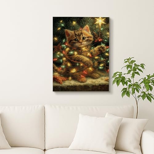 Chat festif sur toile de 40,6 x 50,8 cm pour décoration animale de salon - 3