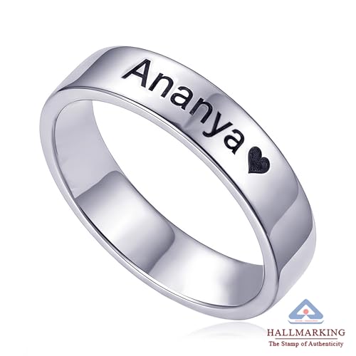 Image of TRUESILVER ACPL 925 Sterling Silver Personalized Rings for Women | Customized Engraved Name Ring for Womens | Customized Name Jewelry for Wedding Anniversary Birthday