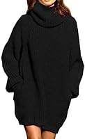 Pink Queen Women's Loose Turtleneck Oversize Long Pullover Sweater Dress Black L