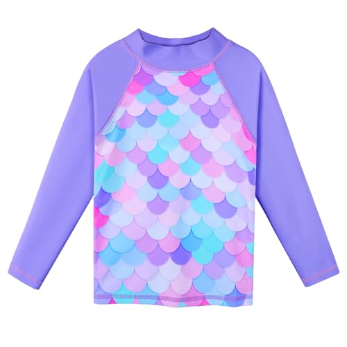 Image of Girls Two Piece Swimsuit Long Sleeve Floral Bathing Suit UPF 50+ Summer Beach Swimwear