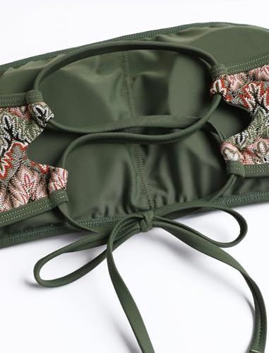 Image of ZAFUL Women Strapless Textured Bandeau Bikini 2 Piece Swimwear Cheeky Solid Lace up Bathing Suits