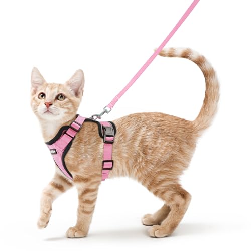 rabbitgoo Cat Harness and Leash for Walking, Escape Proof Soft Adjustable Vest Harnesses for Cats, Easy Control Breathable Reflective Strips Jacket,Pink, XS