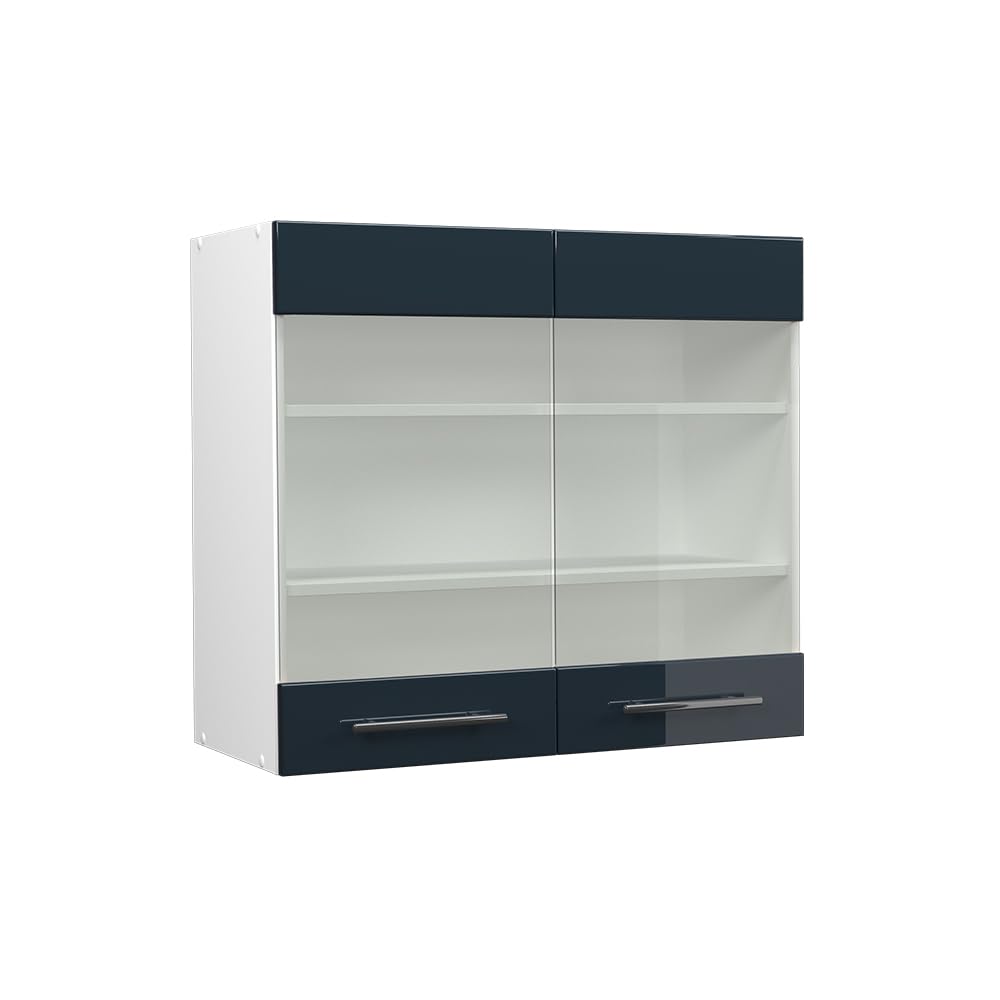 Vicco Glass kitchen cabinet Fame-Line, Dark blue high gloss, 80 cm, for combination with other modules from the Fame-Line series โ image 1