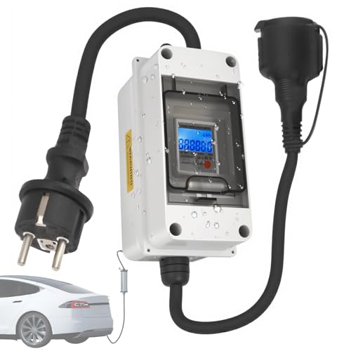 Nastopee Compteur électrique Numérique Mobile pour Prise 230V 16A, LED Compteur électrique IP65 étanche avec RéInitialisation pour Camping-Cars, Véhicules...