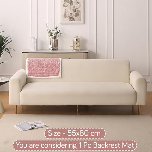 Image of HOKIPO 'Italian Caelora' Luxury Jacquard Plush Sofa Backrest Cover Mat 55x80 cm | Pack of 1 Anti Slip Backrest Mat, Misty Rose (AR-6225-PNK)