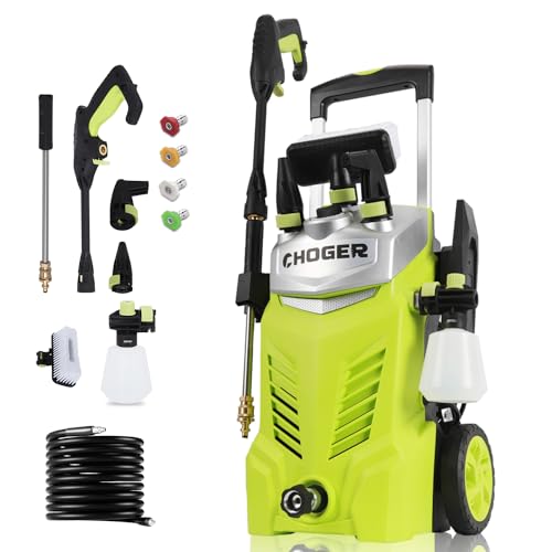 CHOGER Electric Pressure Washer, 4500PSI 2.7GPM Electric Power Washer with Foam Cannon, 4 Nozzles, 35FT Power Cord, 25FT Hose, Turbo, Dirty Cut, Brush, Pressure Washer for Cars