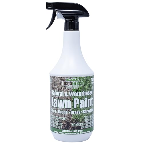 InstaGreen Premium Grass Paint butelka z rozpylaczem 1 litr / 1/8 galona USA - gotowa do użycia farba do trawy do trawników i żywopłotów - farba trawnikowa przeciwko żółtej trawie - naturalnie na