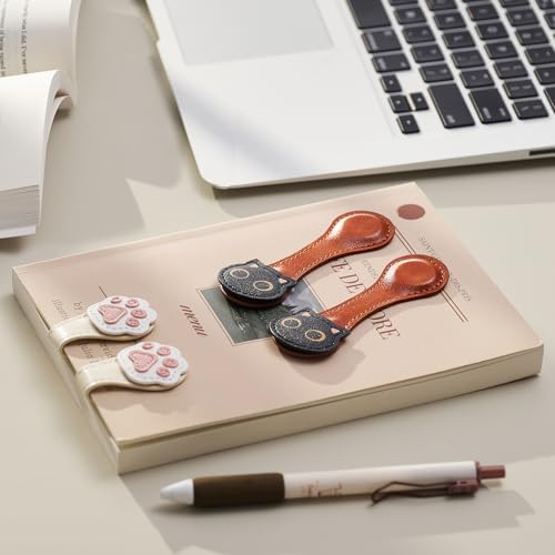 2Pcs Magnetic Leather Bookmarks with Gift Box Magnetic Pen Holder Book Marks Clip Gift for Book Lover Readers Men Women Teachers Students, Cat (Brown+Brown) — view 4