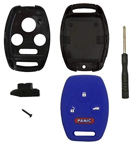 J-ACCES Key Fob Shell Case Fit for Honda Accord Civic EX Pilot Accessories Keyless Entry Remote Silicone Key Fob Cover with Screwdriver (Key Shell Blue Cover)
