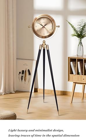 Triangle Floor Clock - Light Luxury Grandfather Clock, European Retro Style, Silent Metal Clock with Decorative Tripod, Elegant Home Décor for Living Room & Office