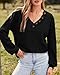 BTFBM Womens Fall Fashion 2025 Long Sleeve Shirts Spring V Neck Loose Casual Deco Button Lightweight Waffle Knit Tops(Black, X-Large)