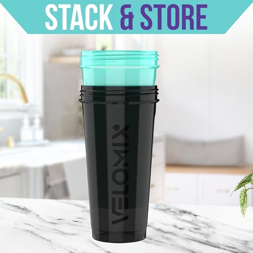 -2 Pack- 28 oz Protein Shaker Bottles for Protein Mixes - 2x Wire Whisk | Leak Proof Shaker Cups for Protein Shakes | Protein Shaker Bottle Pack (Black/Turquoise)