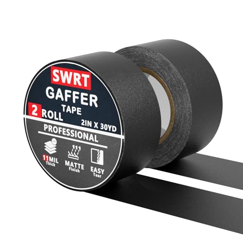 SWRT Gaffers Tape, 11 Mil Industrial Grade Gaffer Tape, 2’’ x 30 Yards, 2 Pack, Strong Adhesion, Easily Remove No Residue, Professional Matte Finish No Reflection, Black, 60 Yards in Total