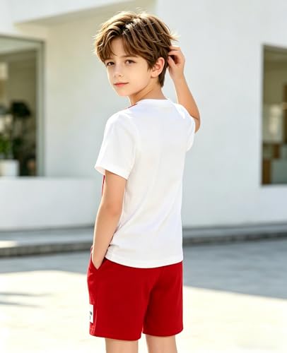 Image of Ayzozuy Boy Clothes Colorblock Top + Drawstring Waist Shorts 2 Pieces Kid Summer Outfits Set