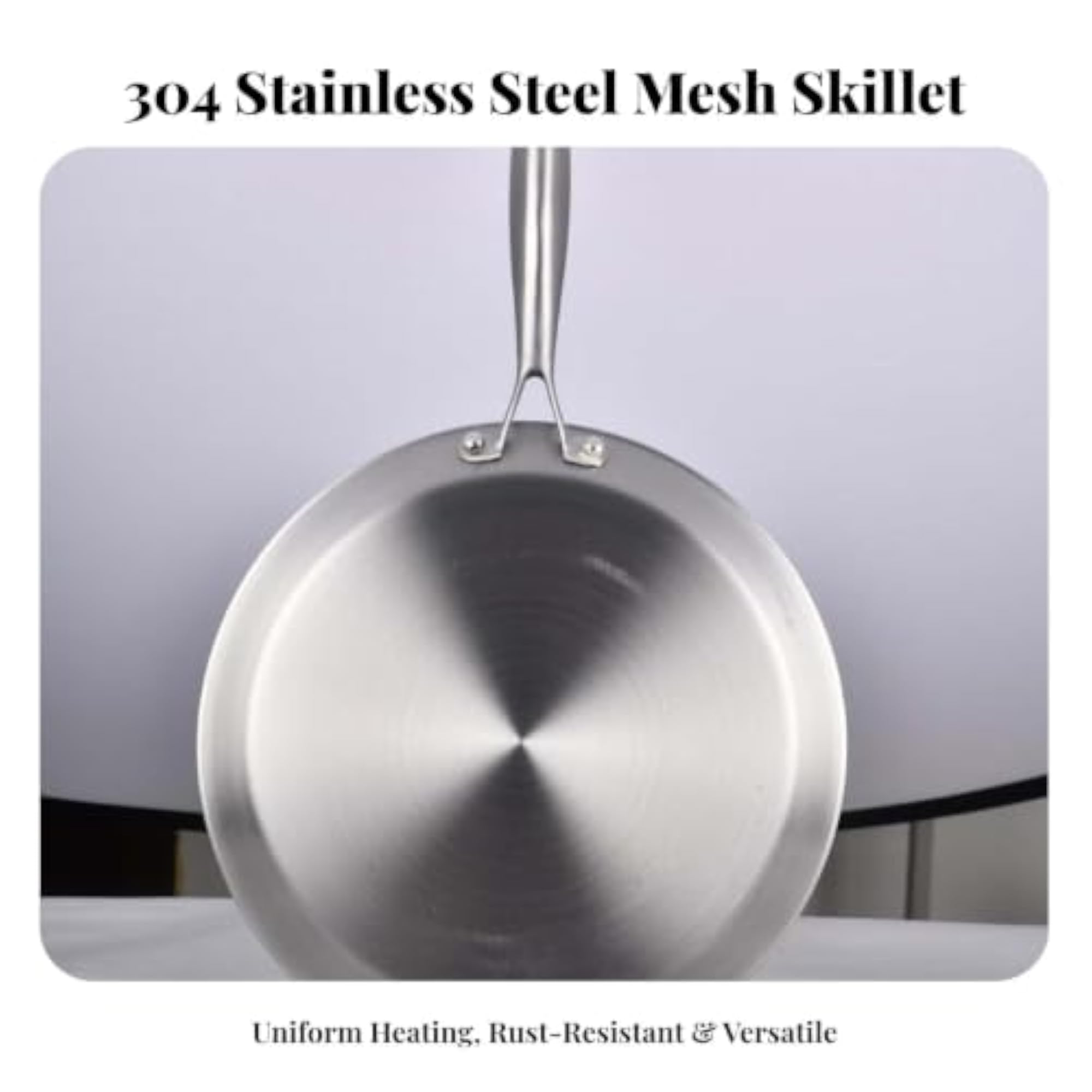 Round Pizza Pan with Handle, Multi-Functional Stainless Steel Frying Pan