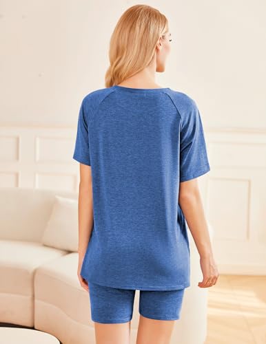 Image of Ekouaer Women 2 Piece Lounge Set Crewneck Tshirt Biker Short Summer Outfit | Summer Loungewear, Lightweight, Dual Front Pockets, Travel Airport Outfit, 2026 Summer Matching Set, Everyday Casual
