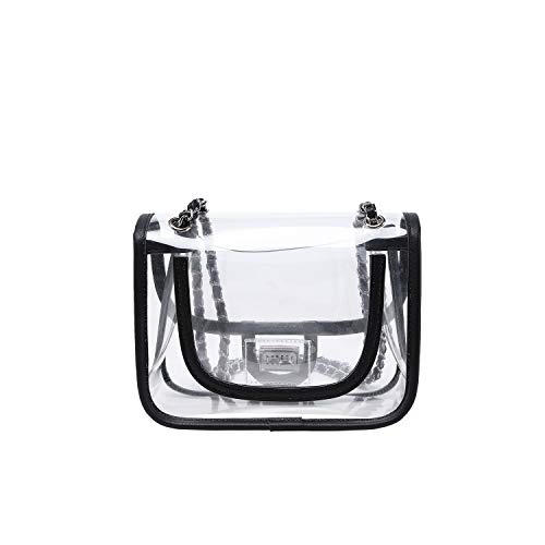 Image of Womens PVC Clear Purse Handbag with Chain Stadium Approved Clear Bag See Through Bag for Working and Concert
