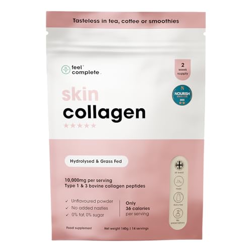 Feel Complete | Tasteless Collagen for Women | Grass Fed & Hydrolysed | Low Calorie | Premium Type 1 & 3 Bovine Collagen Peptides | Halal | Anti Ageing | Hair, Skin & Muscles | 140g | 14 Servings