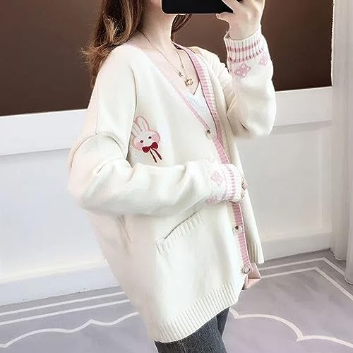FindThy Women’s Cute Rabbit Embroidered Cardigan Long Sleeve Pocketed Kawaii Cardigans Sweater3