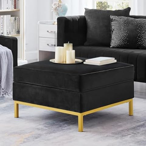 24KF Large Square Couch Ottoman Velvet Ottoman, Upholstered Velvet Padded Cushion Ottoman Table,Large Foot Rest for Couch, Couch Ottoman for Living Room-Black Cover