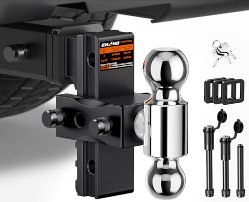 Ehaho Adjustable Trailer Hitch, Drop Hitch 2 Inch Receiver with 6 Inch Drop/Rise for Truck 12,500 LBS GTW, Waterproof Double Anti-Theft Locking Hitch Pins