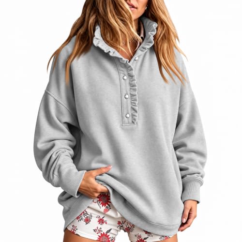 HswsEJ Mockneck Sweatshirt Women Ruffled Turtleneck Oversized Sweatshirts - image 2