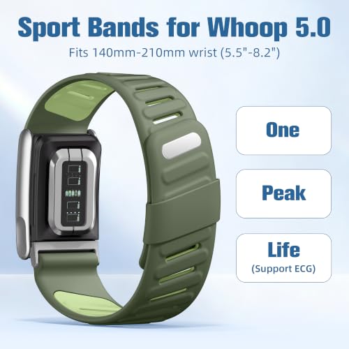 Getino 2 Pack Bands Compatible with Whoop 5.0 Bands One, Peak and MG/Life, Soft Silicone Breathable Waterproof Sport Adjustable Replacement Strap for Whoop Band 5.0 Women Men, Black/Green by Getino - Used condition - Image 2