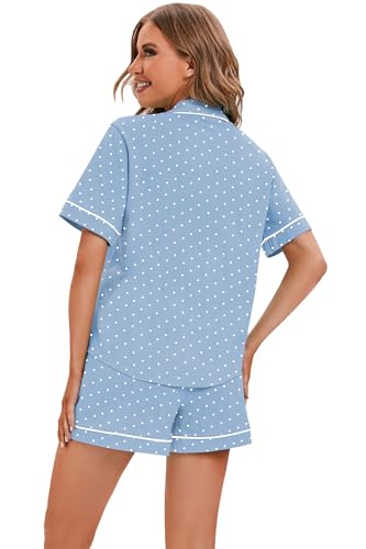 Image of LUBOT 100% Cotton Pajamas for Women 2 Piece PJ Set Button-Down Soft Knit Short Sleeve Summer Sleepwear Loungewear XS-XXL