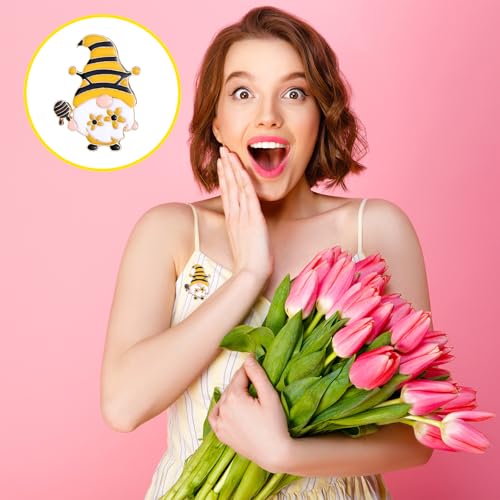 Image of Giegxin 40 Pcs Bee Enamel Pins Bulk Bee Party Favors Gnome Lapel Sunflower Honeycomb Yellow Brooch Pins Cute Holiday Cartoon Backpack for Clothes Bags Accessories Gifts