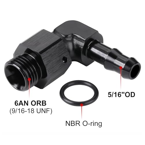 Podavelle 6AN -6 ORB Male to 5/16 Hose Barb 90 Degree Fitting Adapter Aluminum Black by Podavelle - Image 2