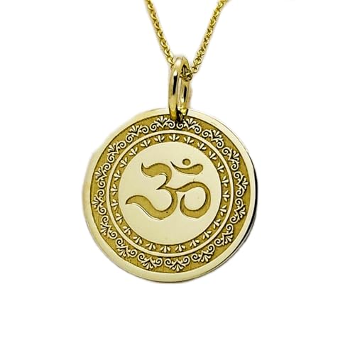 Collier argent sterling 925 pendentif disque Ohm de 28 mm avec charm Aum plaqué or