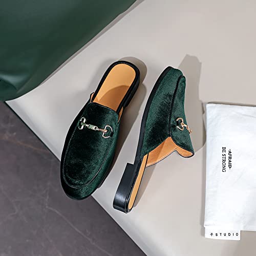 Image of FLQL Mens Shoes Luxury Velvet Gold Buckle Slip-on Penny Loafers Casual Smoking Slippers Indoor Outdoor Sandals Black Size 7-13