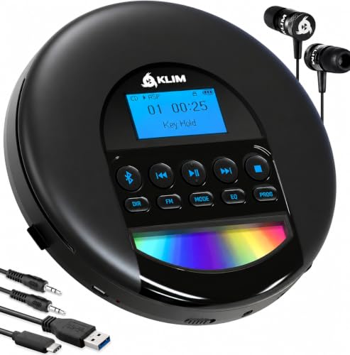 KLIM Nomad - Portable CD Player with Long-Lasting Battery - with Headphones - Radio FM - Compatible MP3 CD Player Portable - TF Card Radio FM Bluetooth - Ideal for Cars - Black Blue