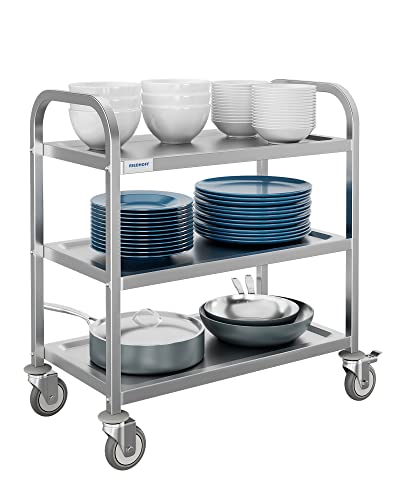 Riedhoff 29.4" L X 15.7" W [430 Stainless Steel][Heavy Duty] Utility Cart, 3 Shelves Service Carts With Wheels For Kitchen Hotel Restaurant Office #TOP28