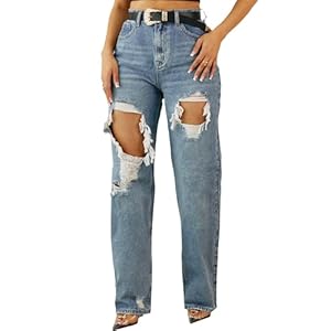 ZERMOM Women’s Skinny Ripped Jeans Stretch Mid Rise Destroyed Distressed Denim Pants