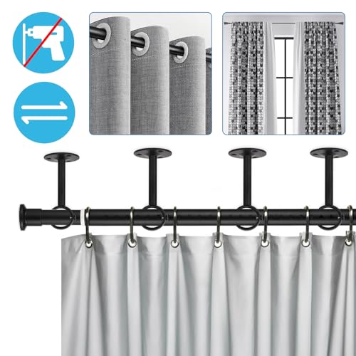 DEARBAG 4 Stück Deckenhalterung Gardinenstange Schwarz, Edelstahl Gardinenstange Halterung mit Schrauben, 26 mm Innendurchmesser, Handtuchstange Vorhangstange Halterung Wand Decke