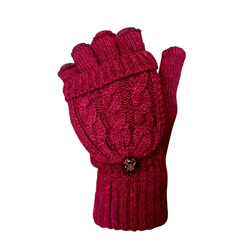 TOSKATOK® Ladies Womens Cable Knit Soft Winter Woolly Fingerless Gloves Mittens-BURG