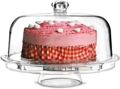 RABJET Acrylic 3 in 1 Cake Serving Stand with Dome Cover for Wedding,Anniversary,Birthday Party Glass Cake Server