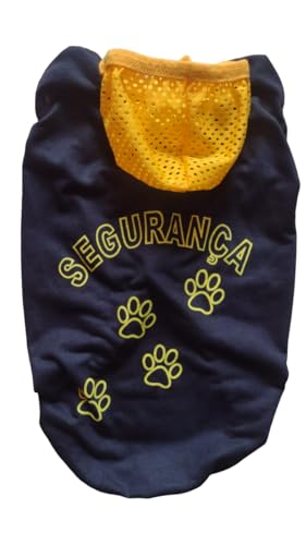 Regata pet de malha com touca e estampa segurança (8, preto e amarelo)