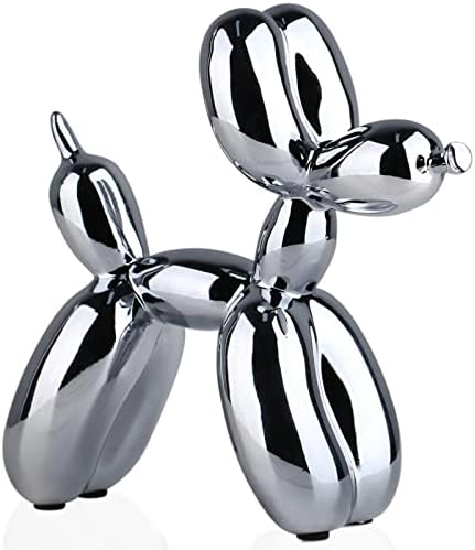 Shiny Electroplating Balloon Dog Statue Collectible Figurines Art Sculpture Animals Figurine Resin Crafts Living Room Desktop Home Decor Ornament Decorations Modern (Light Grey,3.9*3.9*1.6in)