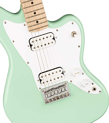 Image of Fender Squier 3 /4-Size Kids Mini Jazzmaster Electric Guitar - Surf Green Bundle with Amplifier, Instrument Cable, Tuner, Strap, Picks, Online Lessons, and Austin Bazaar Instructional DVD