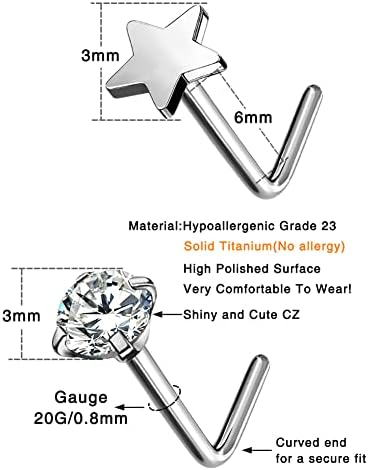 Piercing Naso In Titanio OUFER - 3 Pezzi, Anello Nostril, Con Brillantini, 20G 8mm - Foto 6