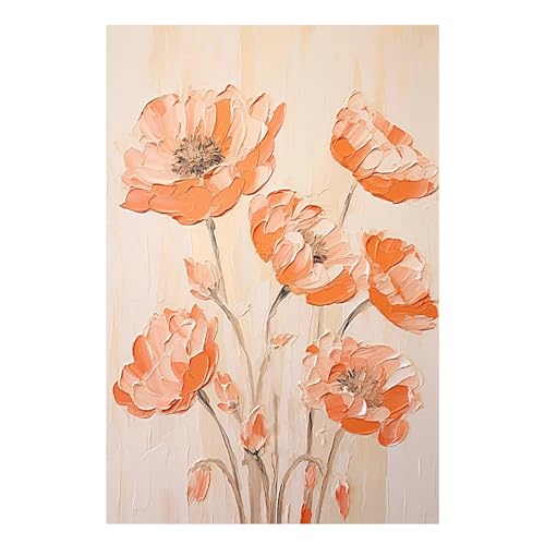 Toile fleurs orange et roses grand format tableau moderne salon 80x120