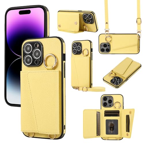 Porte-sac iPhone 11 jaune avec cordon bandoulière pour ne plus perdre son téléphone