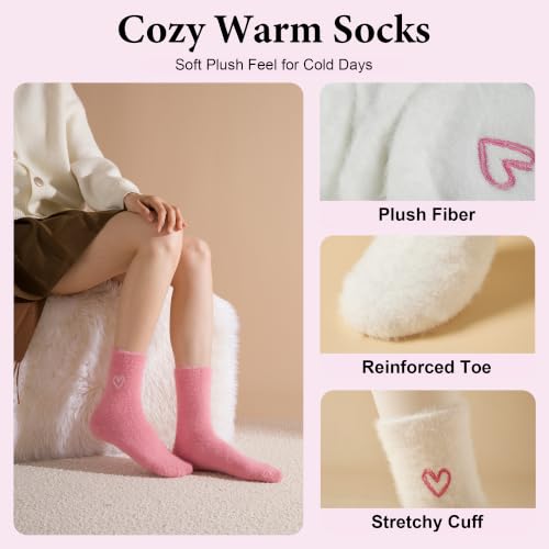 Image of SISOSOCK 5 Pairs Fuzzy Soft Cozy Comfy Socks Warm Birthday Gifts for Women