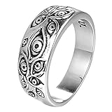 HIJONES Gótico Tallado Mal Ojo Anillo para Hombre Mujer Acero Inoxidable (Plata, 12)