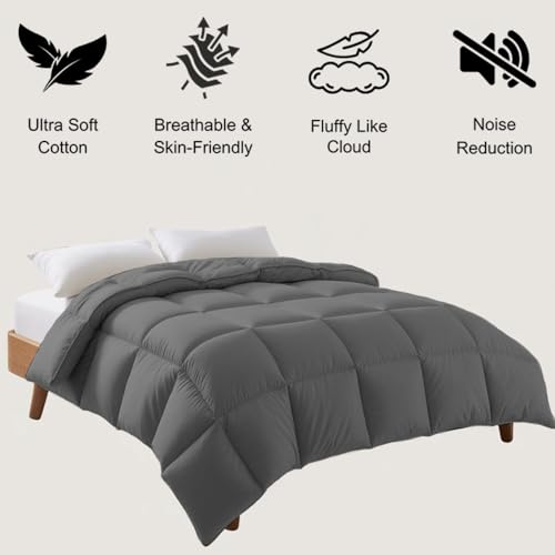 Image of Oversized King Plus Size Comforter Set - All Season Down Alternative Bedding Comforter Set - Quilted Duvet Insert with Corner Tabs - Box Stitched Blanket - Breathable, Soft - Dark Grey