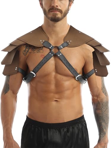 Moggemol Hommes Harnais Cuir Pu Corps Poitrine Harnais Armure Épaulette Halloween Club Costume Brun Taille unique